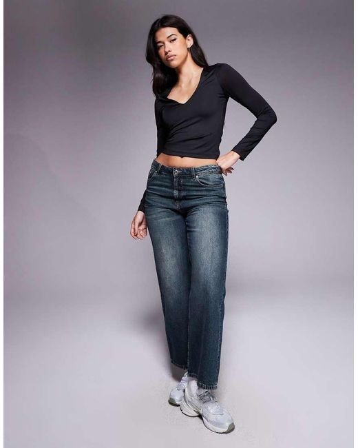 ASOS Black Double Layer Long Sleeve Deep V Neck Top