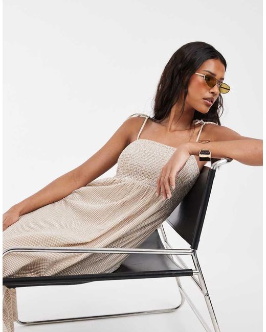 JJXX Natural Seersucker Gingham Maxi Dress