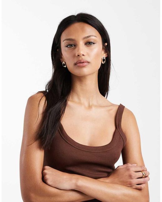 ASOS Katoenen Geribbelde Bodysuit Met Lage Ronde Rug in het Brown