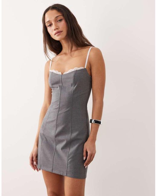 The Frolic Gray Exclusive Lace Bra Insert Detail Structured Cami Mini Dress