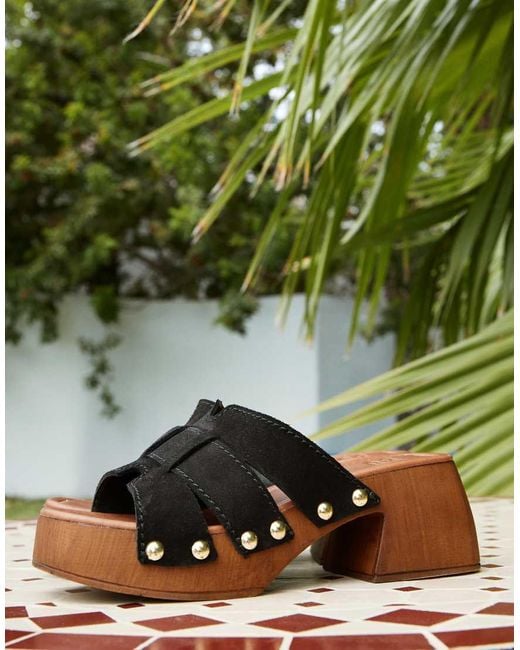 ASOS Black Hudson Premium Suede Mid Heeled Clog Mules