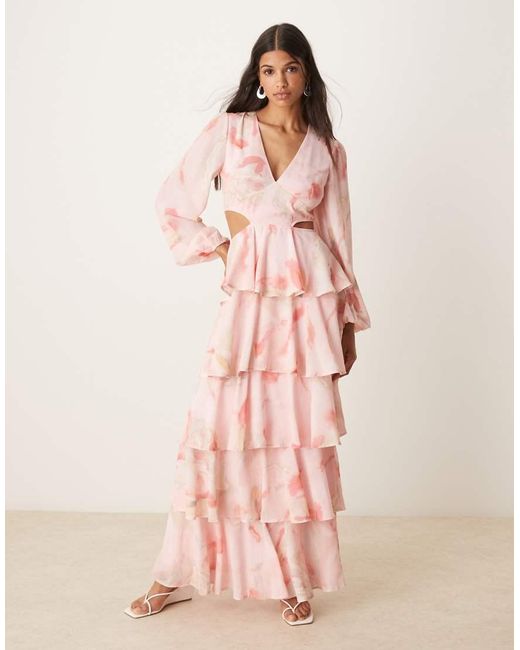 Pretty Lavish Pink Ashton Cut-out Ruffle Maxi Dress