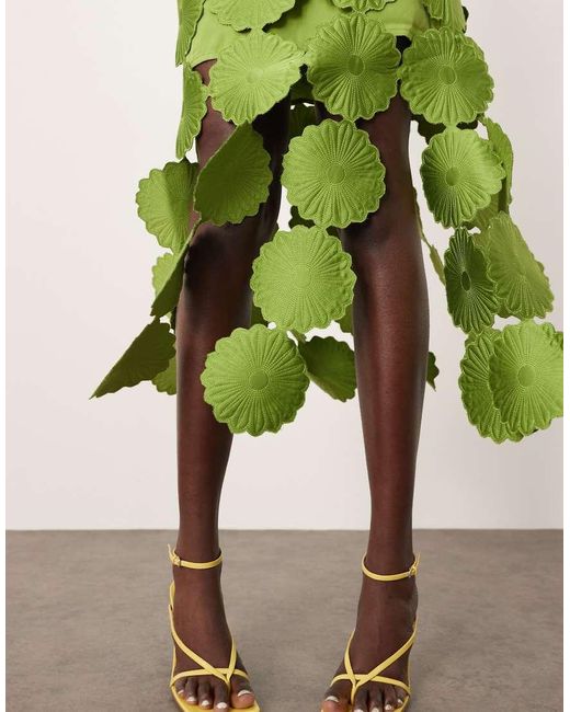 Vestito Midi Oliva Con Fiori Cut-Out E Frange Sul Fondo di ARRANGE in Green