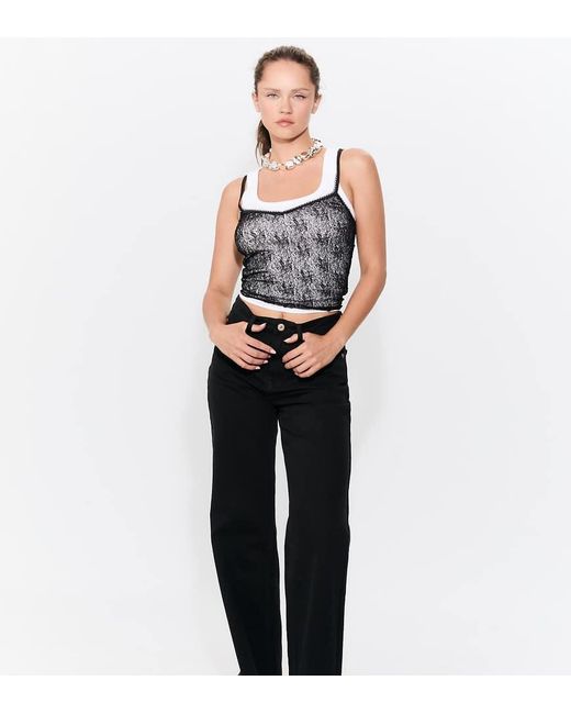 Stradivarius Black Petite D92 Straight Wide Jeans