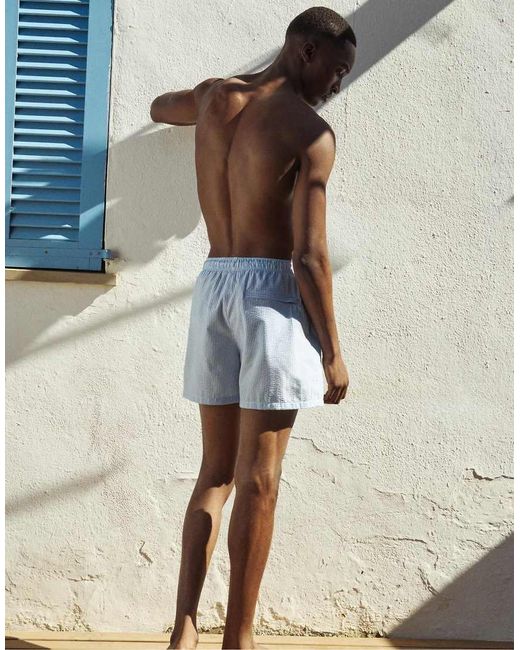 Pull&Bear Blue Seersucker Swim Shorts for men