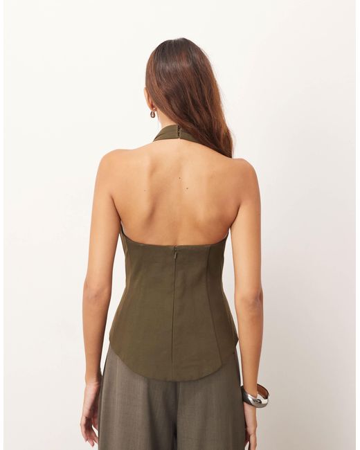 ARRANGE Green Tailored Plunge Halter Top