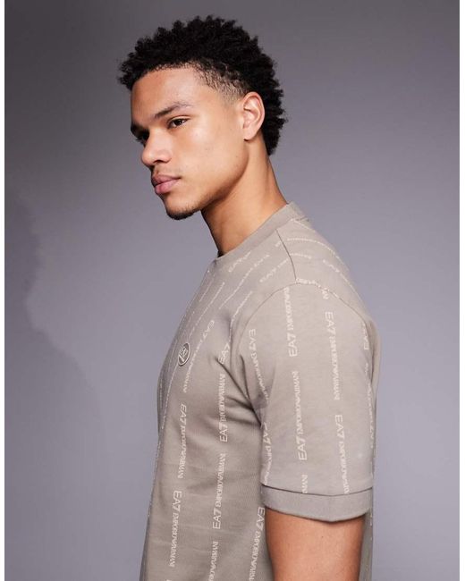 EA7 Gray Armani Monogram All Over Logo T-shirt for men