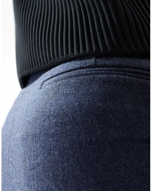 ASOS Blue Smart High Waist Straight Leg Wool Mix Trousers for men