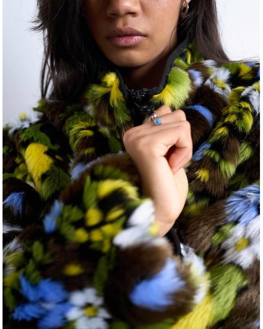 TOPSHOP Bomberjack Van Imitatiebont Met Bloemenprint in het Multicolor