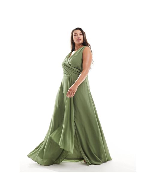 Tfnc Plus Green Bridesmaid Chiffon Maxi Dress With Split Front