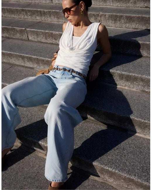 Stradivarius White Draped Double-Layer T-Shirt