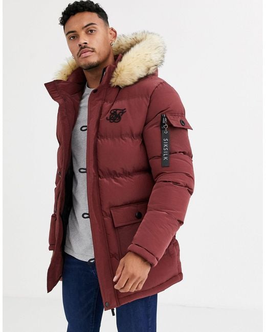 Parka acolchada con capucha Siksilk de hombre de color Red