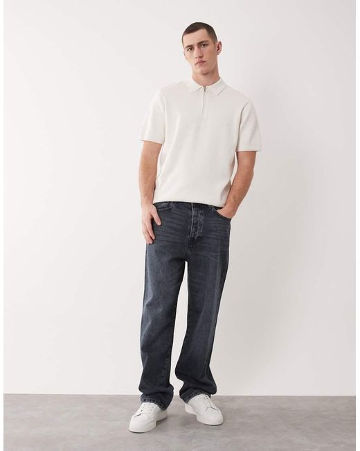ASOS White Essential Knitted Cotton Blend Zip Polo for men