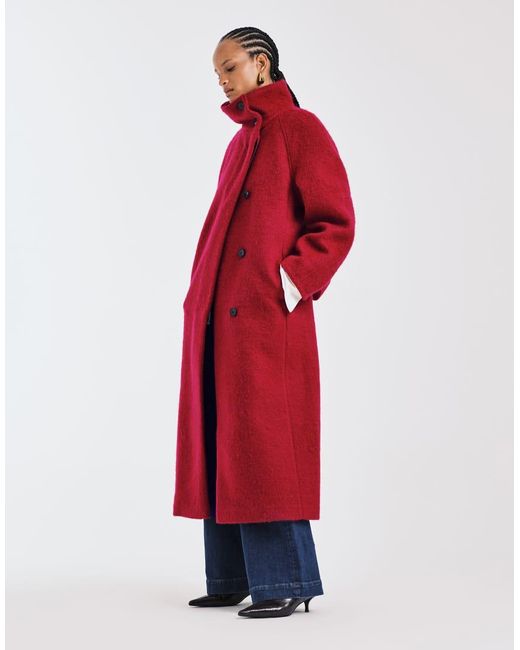 ASOS Red Premium Brushed Wool Blend Oversized Funnel Neck Coat