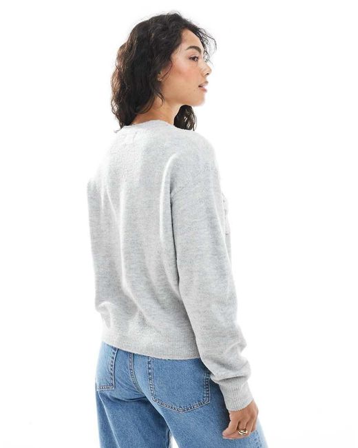 Brave Soul Gray Crew Neck Jumper With Flower Embroider Detail