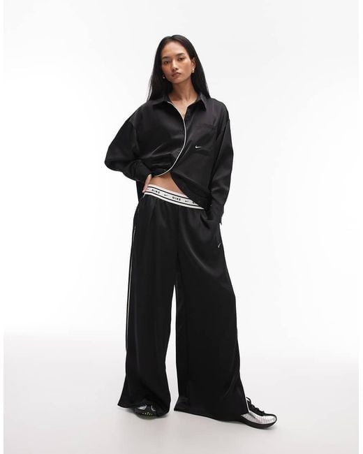 Nike White Satin Wide Leg Trousers With Waistband Detail