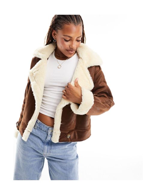ONLY Blue Faux Shearling Aviator Jacket
