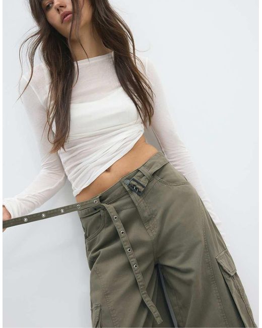 Stradivarius White Barrel Cargo Trousers