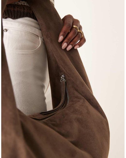 Gina Tricot Brown Slouchy Faux Suede Shoulder Bag