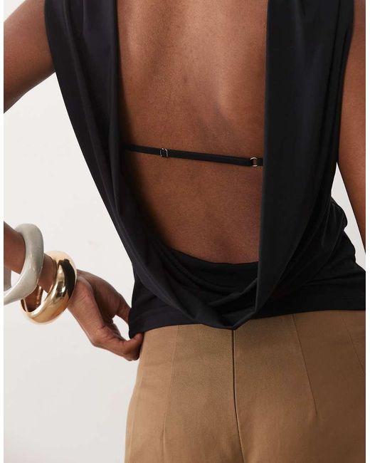 Abercrombie & Fitch Black Cowl Back Slinky Top With