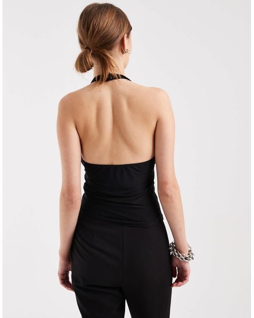 Collusion Black Cowl Halter Neck Top With Sequined Waist