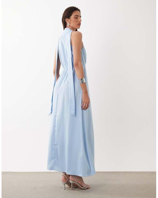 Y.A.S White High Neck Scarf Detail Satin Drapey Midi Dress