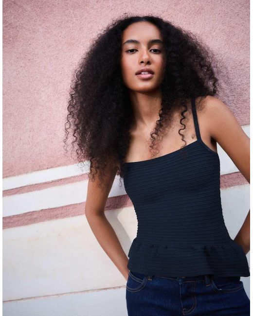 Bershka Blue Knit Peplum Top