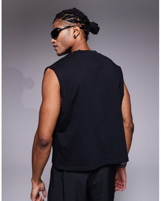 4505 Blue Cotton Cropped Lifting Tank With Quick Dry Finish for men