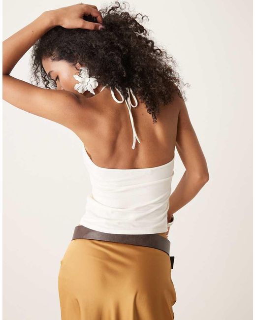 Mango Brown Cotton Embellished Halter Top