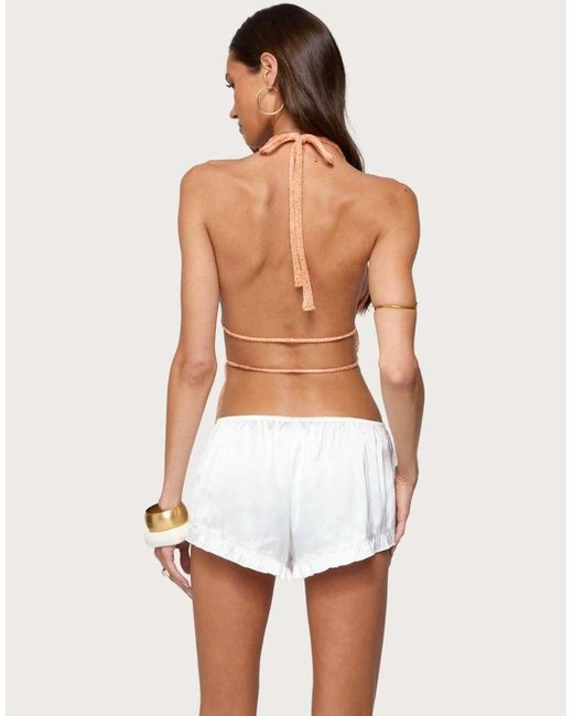 Edikted White Sequin Knit Split Front Backless Top