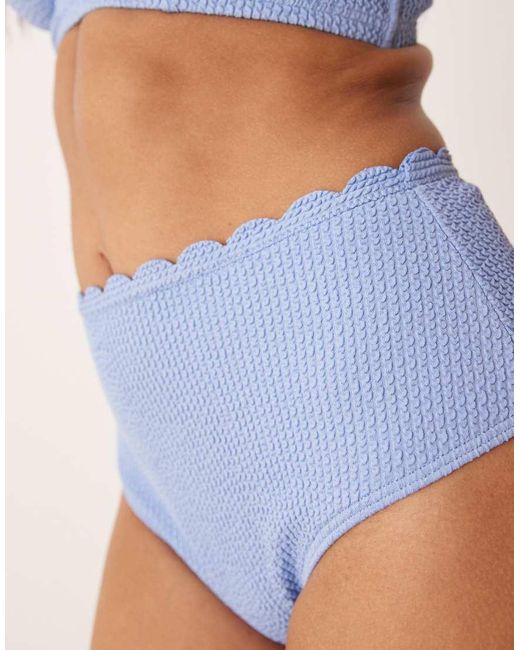Peek & Beau Blue Crinkle High Waist Bikini Bottom With Scallop Detail