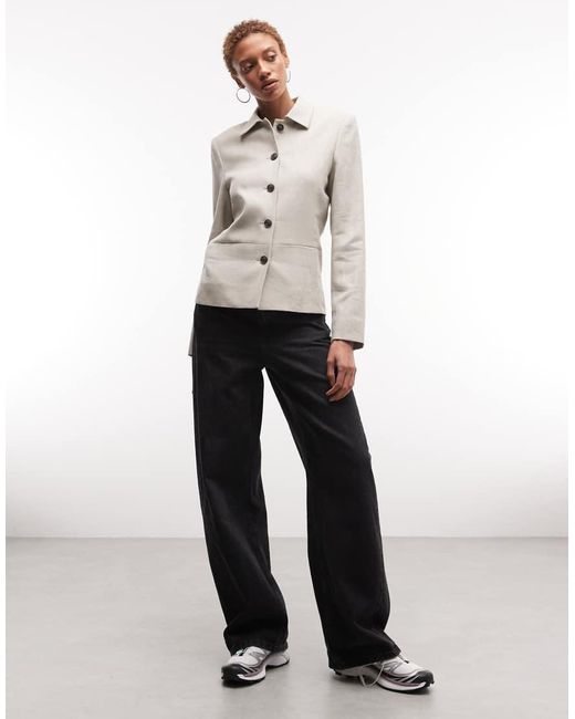 Weekday White Fitted Linen Button Up Jacket