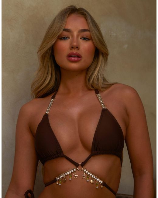 Moda Minx Brown X Amber Jepson Seychelles Triangle Wrap Bikini Top