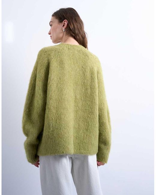 TOPSHOP Green Knitted Premium Alpaca V Neck Jumper