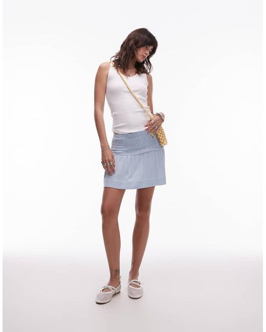 TOPSHOP White Shirred Linen Mini Skirt