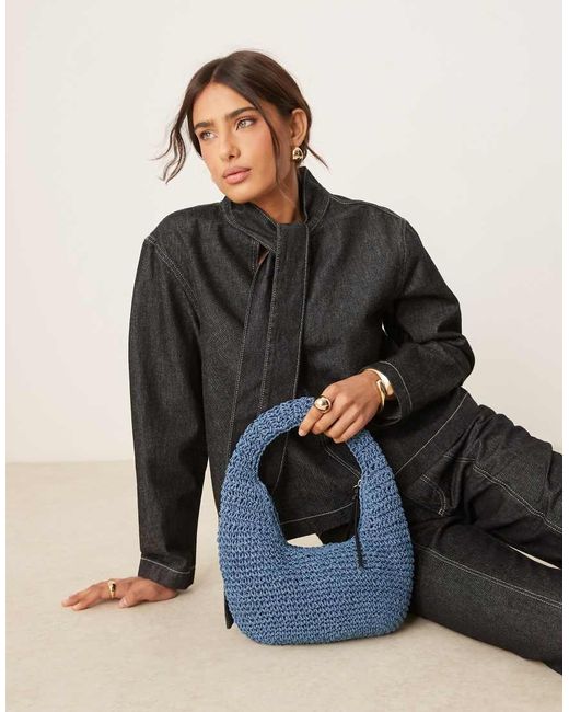 ASOS Gehaakte Schoudertas Van Stro in het Gray