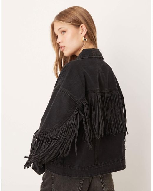 Y.A.S Black Premium Denim Jacket With Fringes