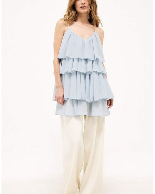 NA-KD Blue Ruffle Plisse Strap Mini Dress