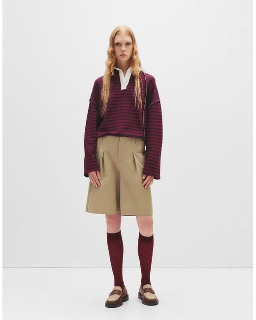 Felpa A Righe Con Colletto Stile Polo di Pull&Bear in Red