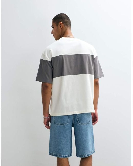 ASOS Gray Heavyweight Cut And Sew Oversized T-shirt With Chest Embroidery for men