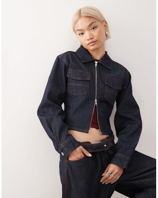 Collusion Blue Fitted Denim Jacket With Cinch Back Buckle