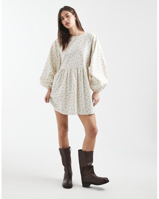 Daisy Street White Long Sleeve Smock Mini Dress