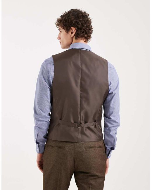 ASOS Brown Wool Look Skinny Suit Waistcoat for men
