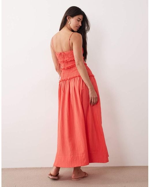 ASOS Pink Crinkle Maxi Sundress With Shir Dropped Waist