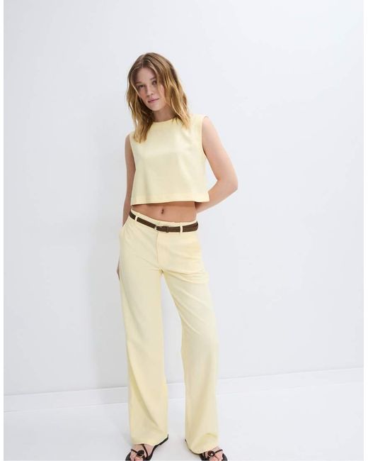 Stradivarius White Racerback Top With Linen