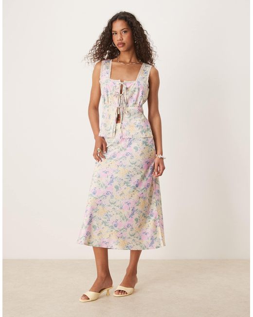 Y.A.S Natural Lace Trim Tie Front Satin Cami Top Co-ord