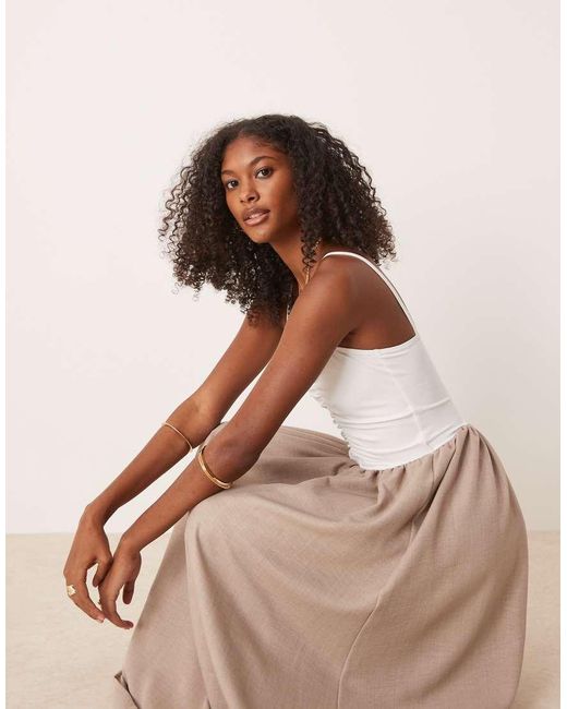 ASOS Natural Hybrid Dropped Waist Ruched Top Maxi Dress