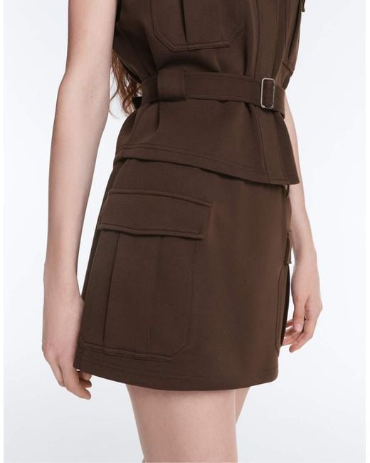 Oysho Brown Short Piqué Skirt With Cotton Pockets