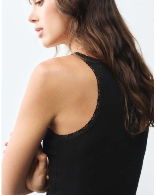 Pull&Bear Black Lace-trim Tank Top