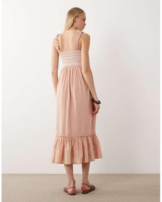 Accessorize Pink Embroidered Maxi Beach Dress With Frill Straps